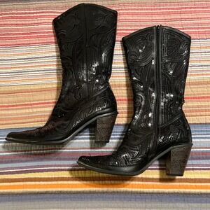 Helen's Heart Womens Black Sequin Cowboy‎ Boots Western Heel Booties Size 9